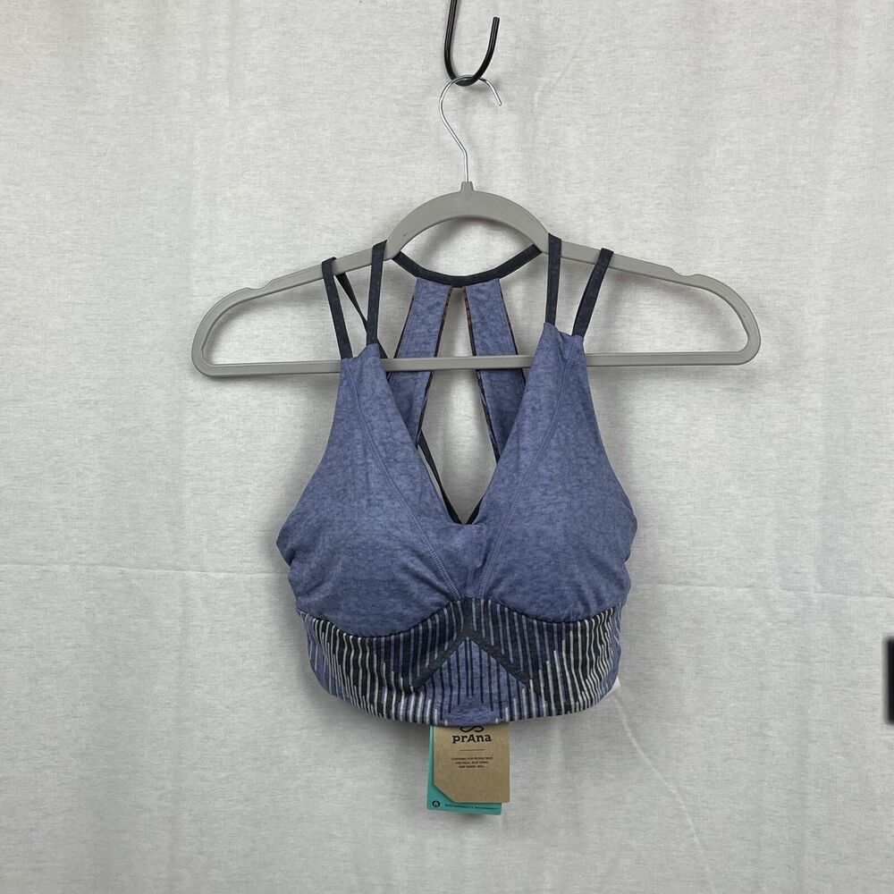 Prana Strappy Sports Bra Crop Top, Size XS, Blue sangria, Yoga! New